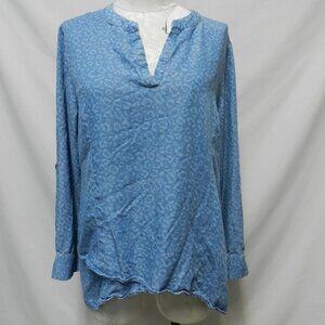 Soft Surroundings leopard Chambray  Lagenlook Top Blouse Size Sz PL Petite Large